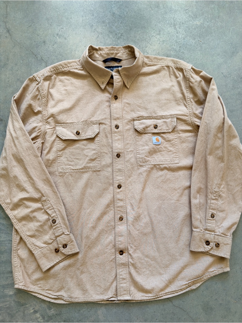 Carhartt Men’s Loose Fit Tan Long Sleeve Work Shirt XL Button Front Utility